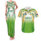Custom Cook Islands Rugby League Couples Matching Tank Maxi Dress and Hawaiian Shirt Avaiki Tatau Tribal Motifs White Color - Aussie Hoodie