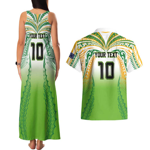 Custom Cook Islands Rugby League Couples Matching Tank Maxi Dress and Hawaiian Shirt Avaiki Tatau Tribal Motifs White Color - Aussie Hoodie