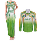 Custom Cook Islands Rugby League Couples Matching Tank Maxi Dress and Long Sleeve Button Shirt Avaiki Tatau Tribal Motifs White Color - Aussie Hoodie