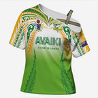Custom Cook Islands Rugby League Cross Shoulder Shirt Avaiki Tatau Tribal Motifs White Color - Aussie Hoodie