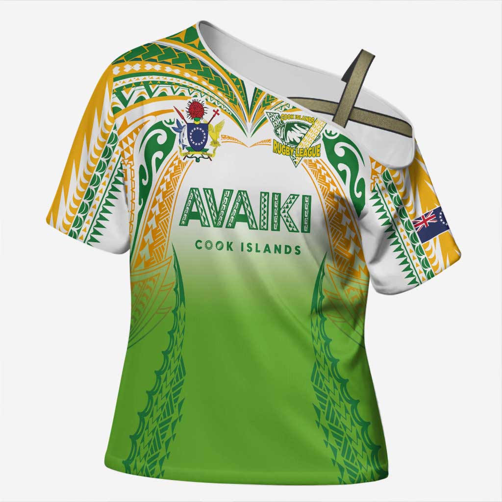 Custom Cook Islands Rugby League Cross Shoulder Shirt Avaiki Tatau Tribal Motifs White Color - Aussie Hoodie
