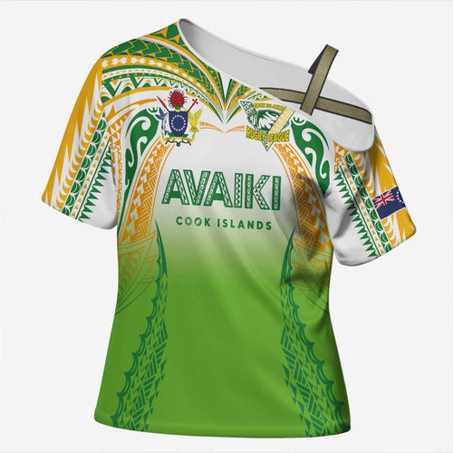 Custom Cook Islands Rugby League Cross Shoulder Shirt Avaiki Tatau Tribal Motifs White Color - Aussie Hoodie