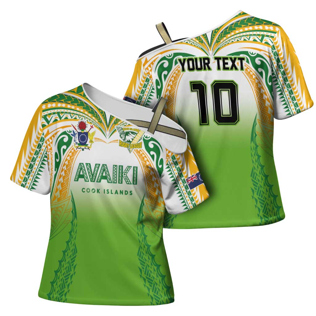 Custom Cook Islands Rugby League Cross Shoulder Shirt Avaiki Tatau Tribal Motifs White Color - Aussie Hoodie