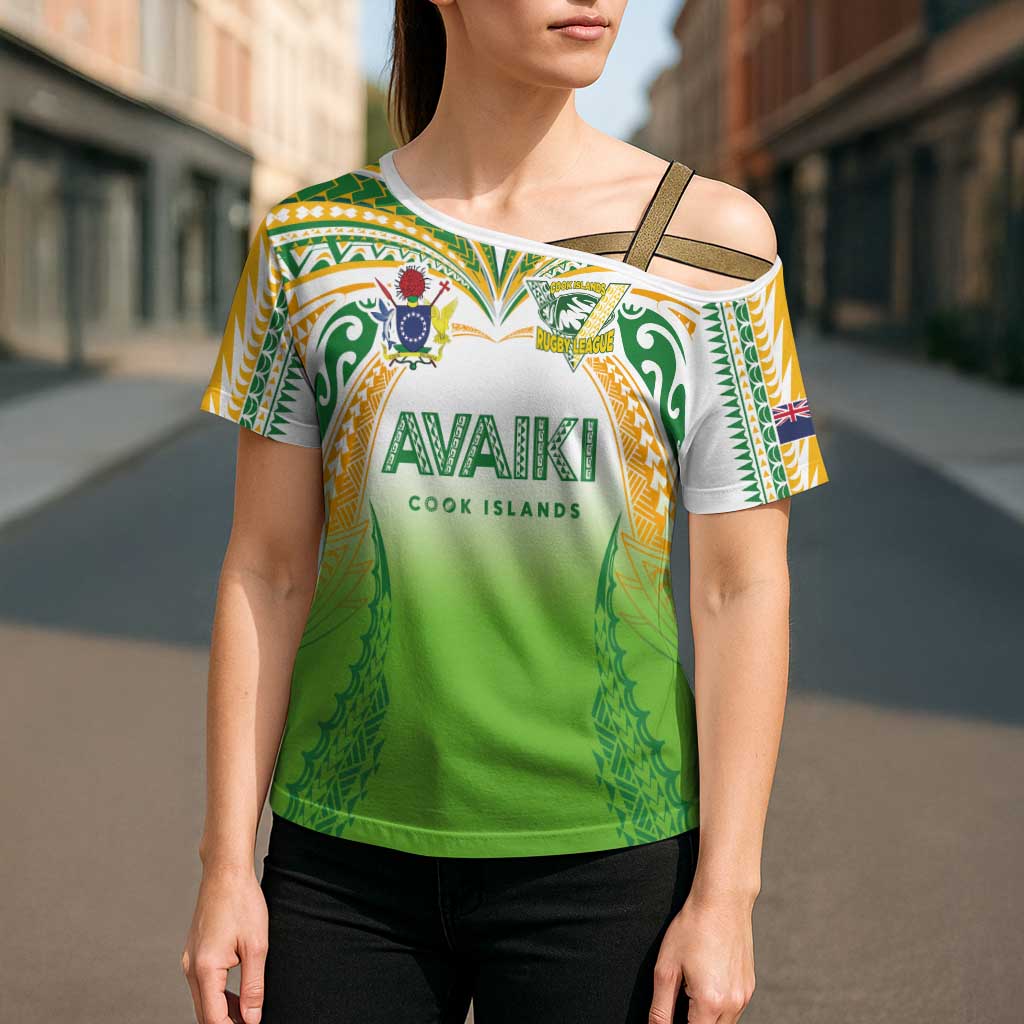 Custom Cook Islands Rugby League Cross Shoulder Shirt Avaiki Tatau Tribal Motifs White Color - Aussie Hoodie