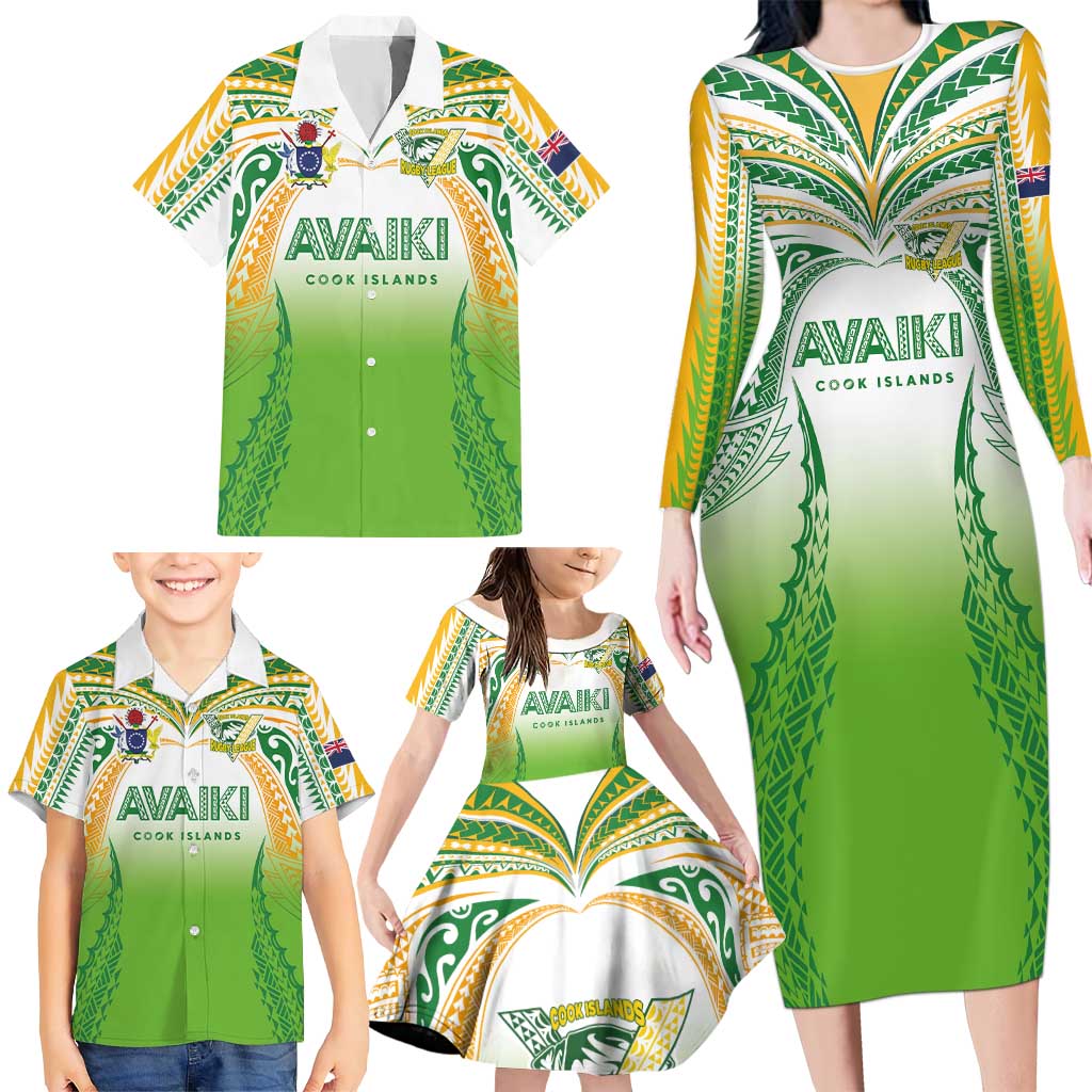 Custom Cook Islands Rugby League Family Matching Long Sleeve Bodycon Dress and Hawaiian Shirt Avaiki Tatau Tribal Motifs White Color - Aussie Hoodie