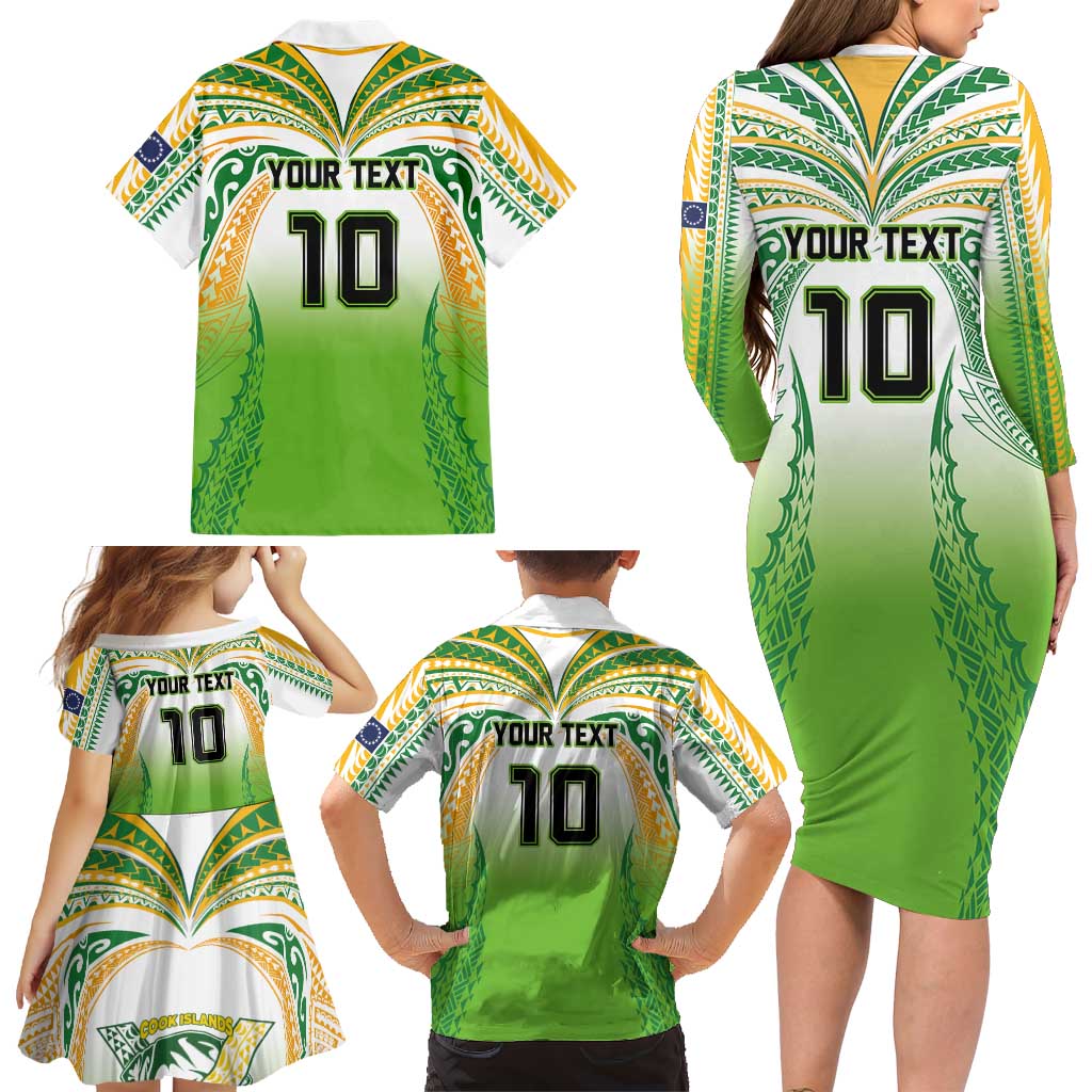 Custom Cook Islands Rugby League Family Matching Long Sleeve Bodycon Dress and Hawaiian Shirt Avaiki Tatau Tribal Motifs White Color - Aussie Hoodie