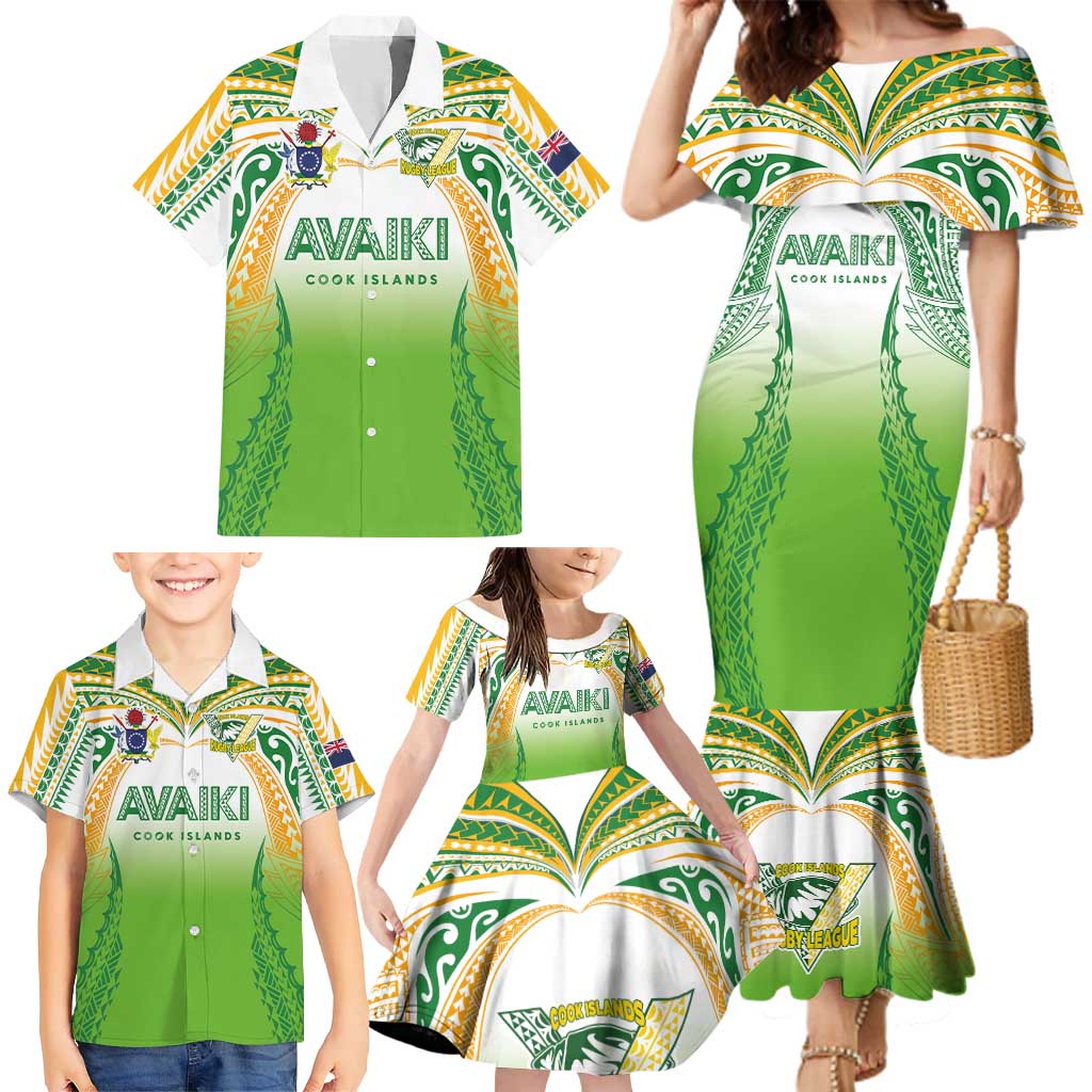 Custom Cook Islands Rugby League Family Matching Mermaid Dress and Hawaiian Shirt Avaiki Tatau Tribal Motifs White Color - Aussie Hoodie