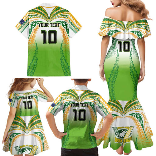 Custom Cook Islands Rugby League Family Matching Mermaid Dress and Hawaiian Shirt Avaiki Tatau Tribal Motifs White Color - Aussie Hoodie