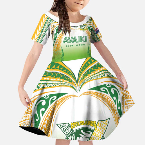 Custom Cook Islands Rugby League Family Matching Off The Shoulder Long Sleeve Dress and Hawaiian Shirt Avaiki Tatau Tribal Motifs White Color - Aussie Hoodie