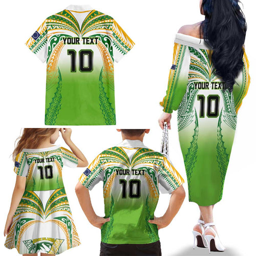 Custom Cook Islands Rugby League Family Matching Off The Shoulder Long Sleeve Dress and Hawaiian Shirt Avaiki Tatau Tribal Motifs White Color - Aussie Hoodie