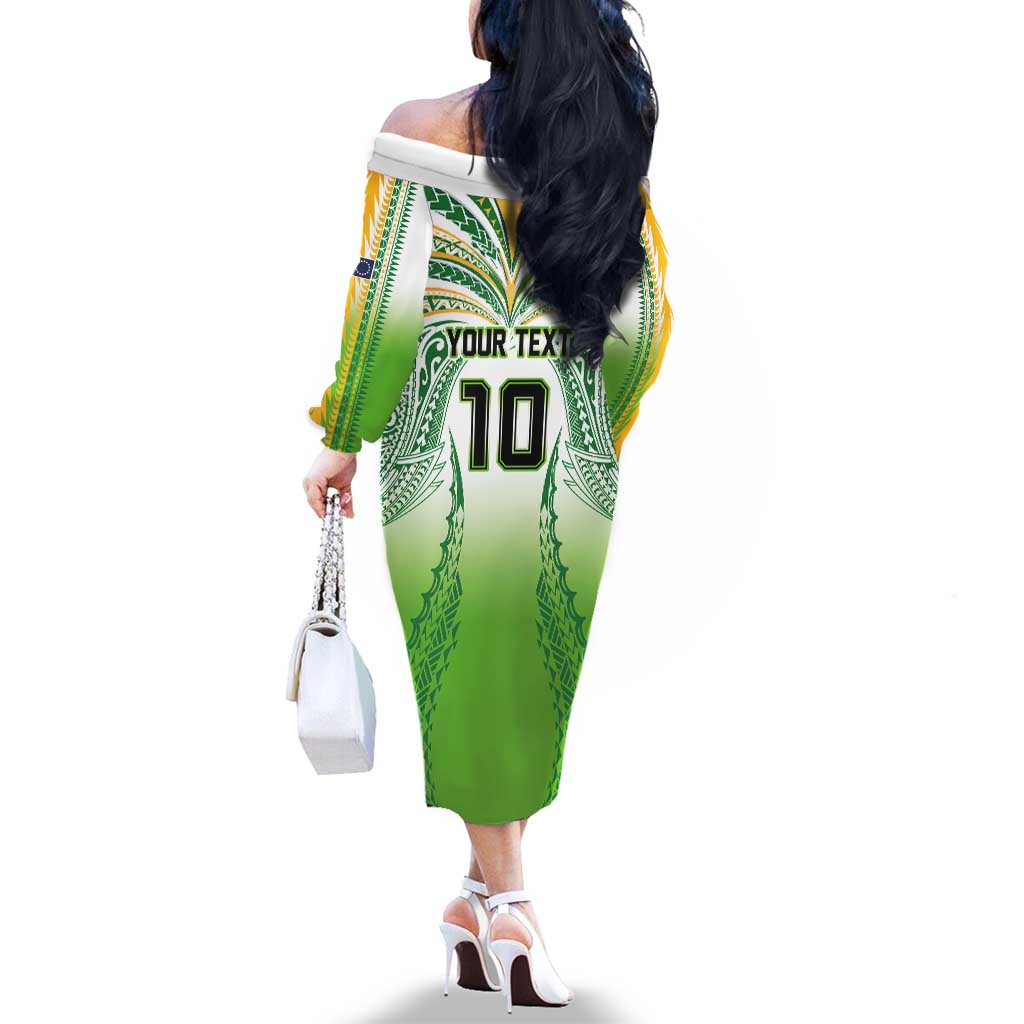 Custom Cook Islands Rugby League Family Matching Off The Shoulder Long Sleeve Dress and Hawaiian Shirt Avaiki Tatau Tribal Motifs White Color - Aussie Hoodie