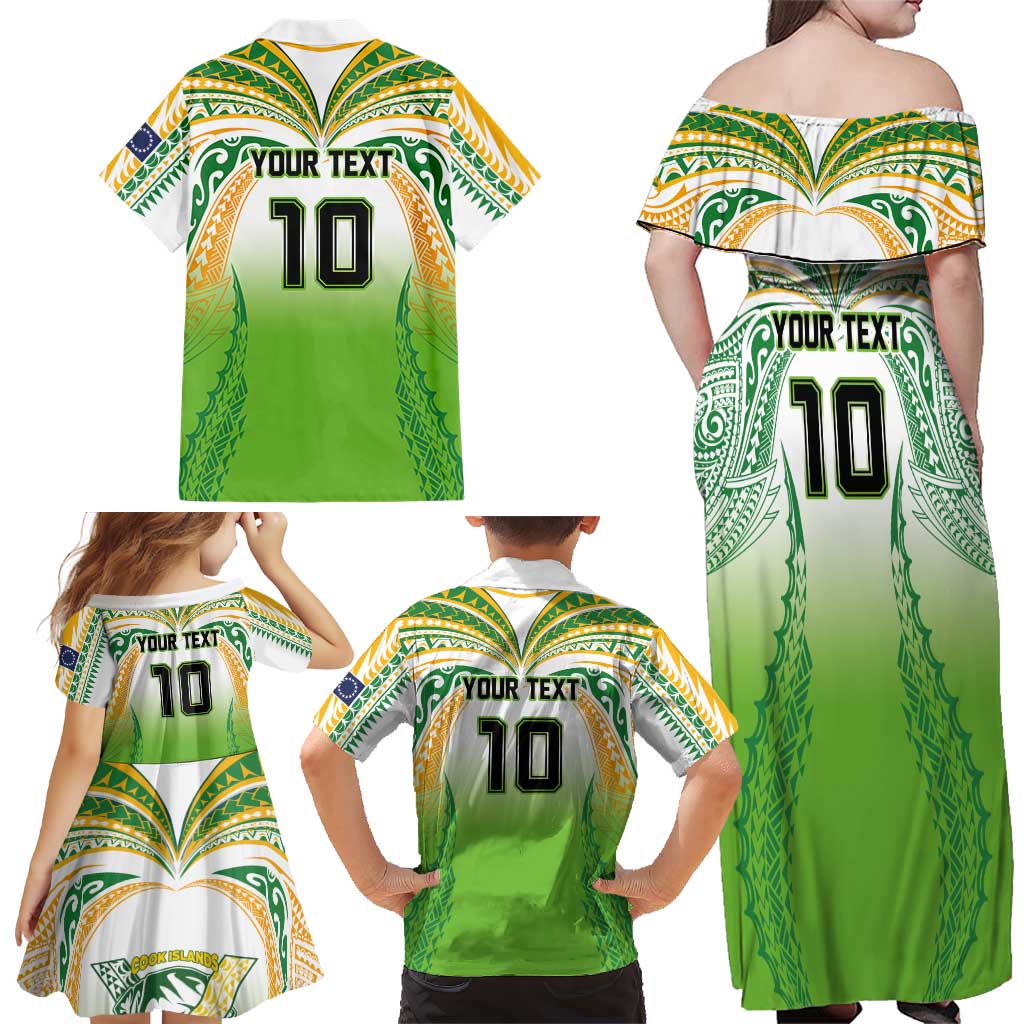 Custom Cook Islands Rugby League Family Matching Off Shoulder Maxi Dress and Hawaiian Shirt Avaiki Tatau Tribal Motifs White Color - Aussie Hoodie