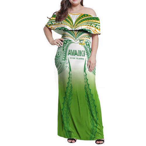 Custom Cook Islands Rugby League Family Matching Off Shoulder Maxi Dress and Hawaiian Shirt Avaiki Tatau Tribal Motifs White Color - Aussie Hoodie