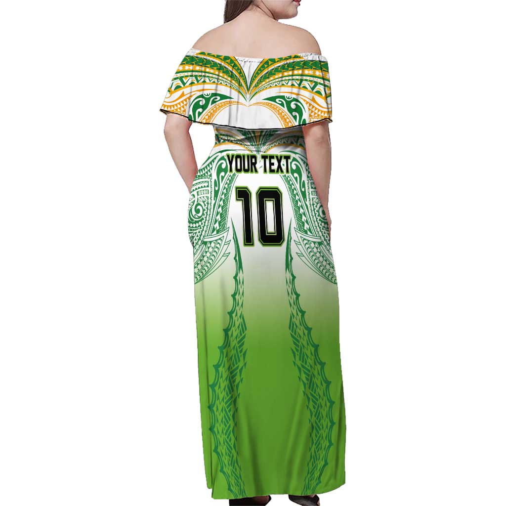Custom Cook Islands Rugby League Family Matching Off Shoulder Maxi Dress and Hawaiian Shirt Avaiki Tatau Tribal Motifs White Color - Aussie Hoodie