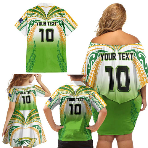 Custom Cook Islands Rugby League Family Matching Off Shoulder Short Dress and Hawaiian Shirt Avaiki Tatau Tribal Motifs White Color - Aussie Hoodie