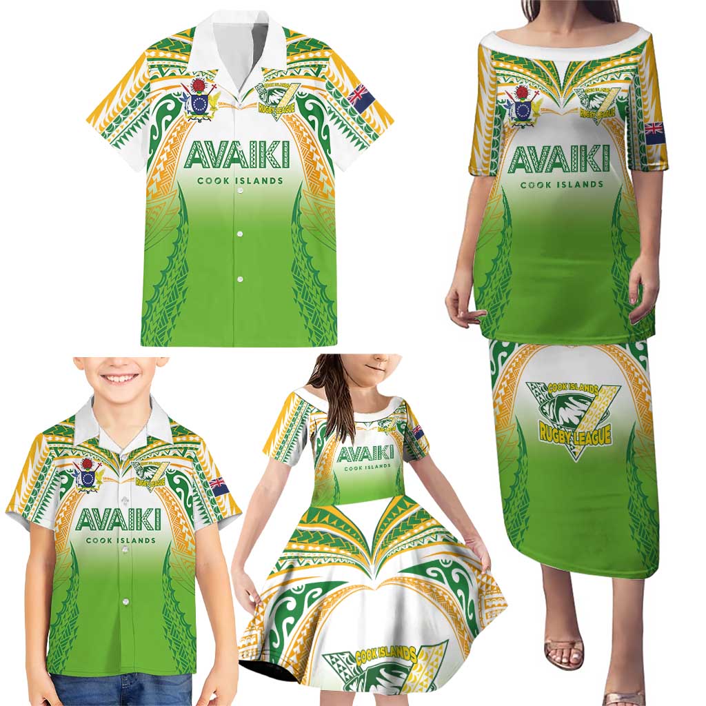 Custom Cook Islands Rugby League Family Matching Puletasi and Hawaiian Shirt Avaiki Tatau Tribal Motifs White Color - Aussie Hoodie