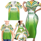 Custom Cook Islands Rugby League Family Matching Short Sleeve Bodycon Dress and Hawaiian Shirt Avaiki Tatau Tribal Motifs White Color - Aussie Hoodie