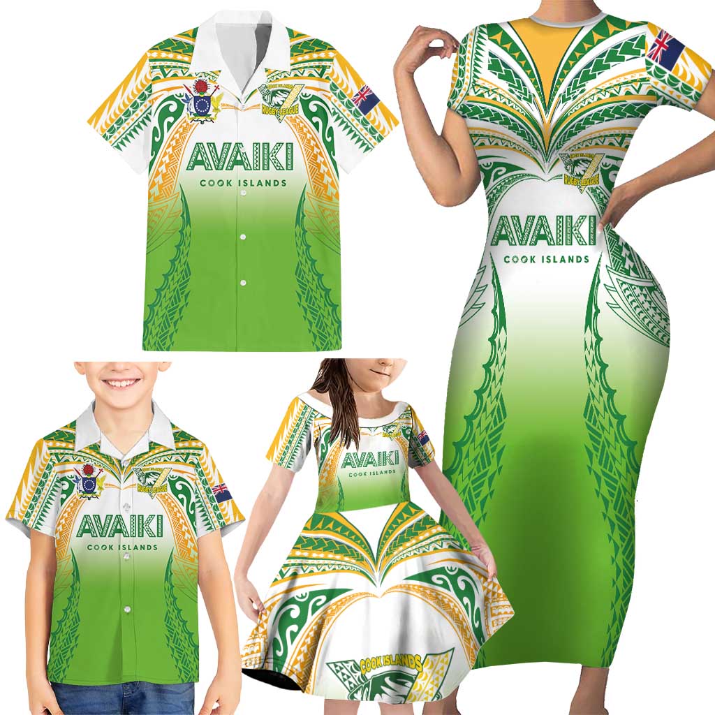 Custom Cook Islands Rugby League Family Matching Short Sleeve Bodycon Dress and Hawaiian Shirt Avaiki Tatau Tribal Motifs White Color - Aussie Hoodie