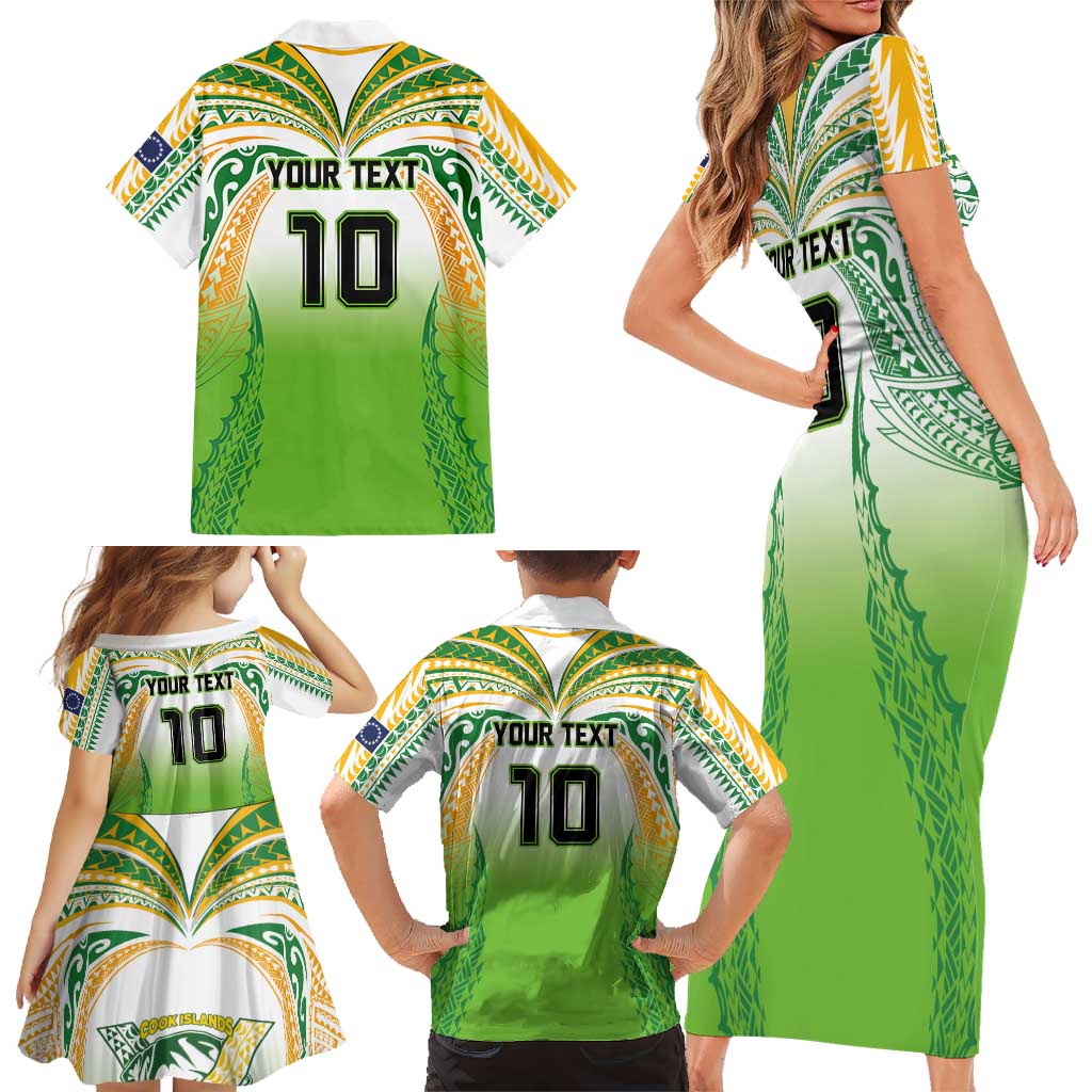 Custom Cook Islands Rugby League Family Matching Short Sleeve Bodycon Dress and Hawaiian Shirt Avaiki Tatau Tribal Motifs White Color - Aussie Hoodie