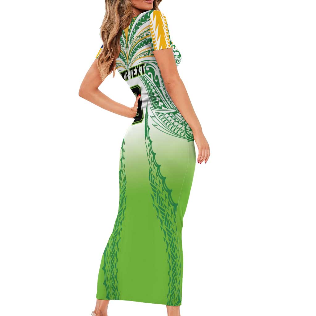Custom Cook Islands Rugby League Family Matching Short Sleeve Bodycon Dress and Hawaiian Shirt Avaiki Tatau Tribal Motifs White Color - Aussie Hoodie