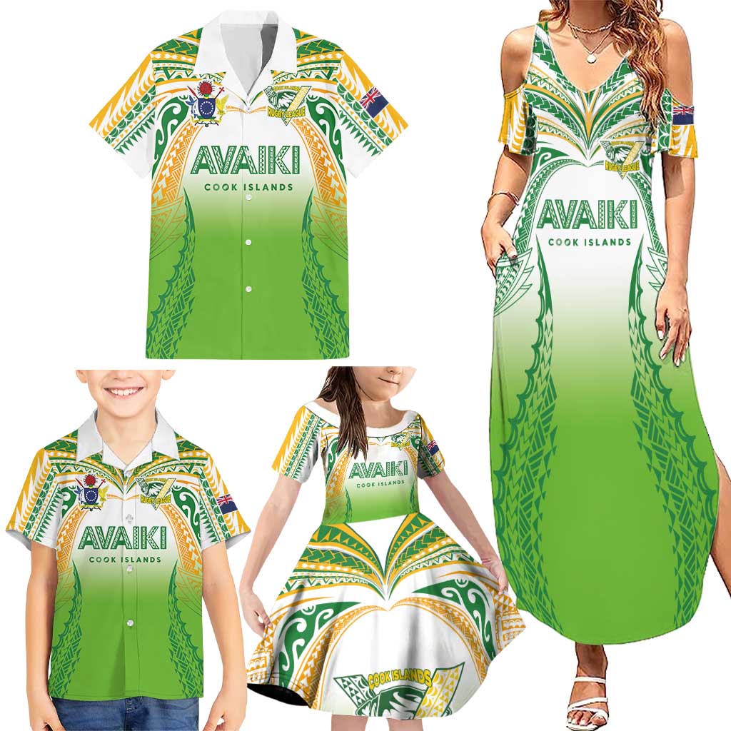Custom Cook Islands Rugby League Family Matching Summer Maxi Dress and Hawaiian Shirt Avaiki Tatau Tribal Motifs White Color - Aussie Hoodie