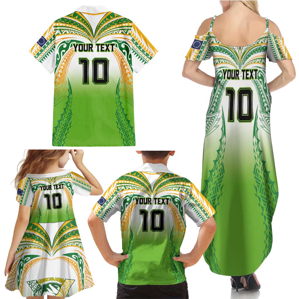 Custom Cook Islands Rugby League Family Matching Summer Maxi Dress and Hawaiian Shirt Avaiki Tatau Tribal Motifs White Color - Aussie Hoodie