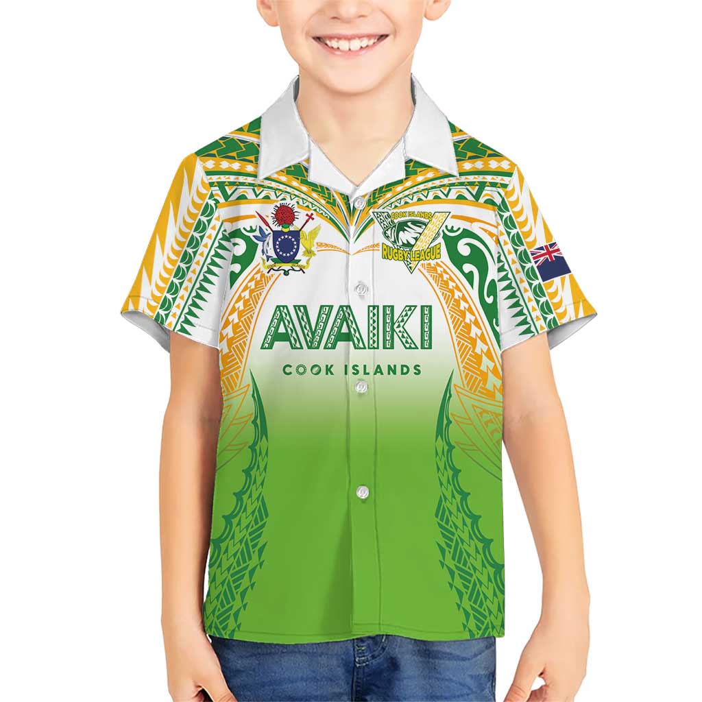 Custom Cook Islands Rugby League Kid Hawaiian Shirt Avaiki Tatau Tribal Motifs White Color - Aussie Hoodie
