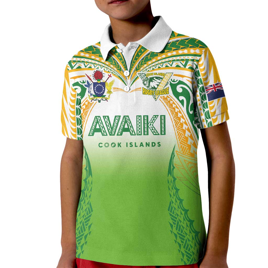 Custom Cook Islands Rugby League Kid Polo Shirt Avaiki Tatau Tribal Motifs White Color - Aussie Hoodie