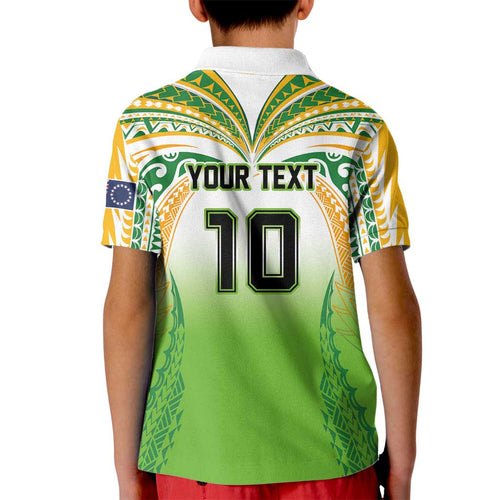 Custom Cook Islands Rugby League Kid Polo Shirt Avaiki Tatau Tribal Motifs White Color - Aussie Hoodie
