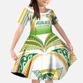 Custom Cook Islands Rugby League Kid Short Sleeve Dress Avaiki Tatau Tribal Motifs White Color - Aussie Hoodie