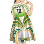 Custom Cook Islands Rugby League Kid Short Sleeve Dress Avaiki Tatau Tribal Motifs White Color - Aussie Hoodie
