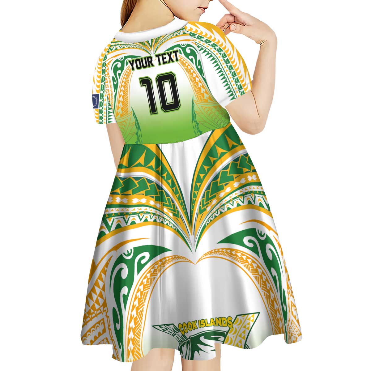 Custom Cook Islands Rugby League Kid Short Sleeve Dress Avaiki Tatau Tribal Motifs White Color - Aussie Hoodie