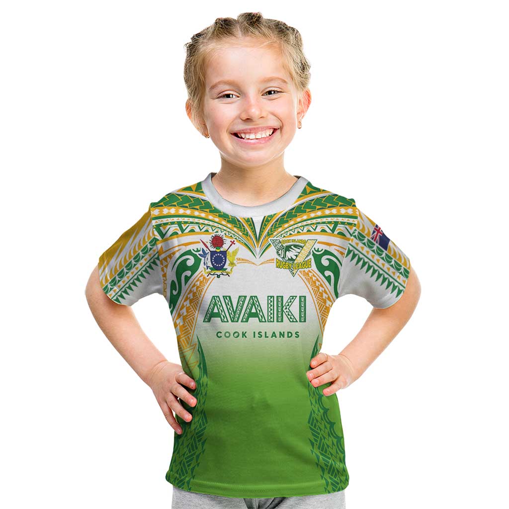 Custom Cook Islands Rugby League Kid T Shirt Avaiki Tatau Tribal Motifs White Color - Aussie Hoodie