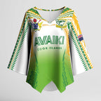 Custom Cook Islands Rugby League Kimono Sleeve Blouse Avaiki Tatau Tribal Motifs White Color - Aussie Hoodie