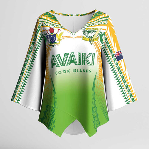 Custom Cook Islands Rugby League Kimono Sleeve Blouse Avaiki Tatau Tribal Motifs White Color - Aussie Hoodie