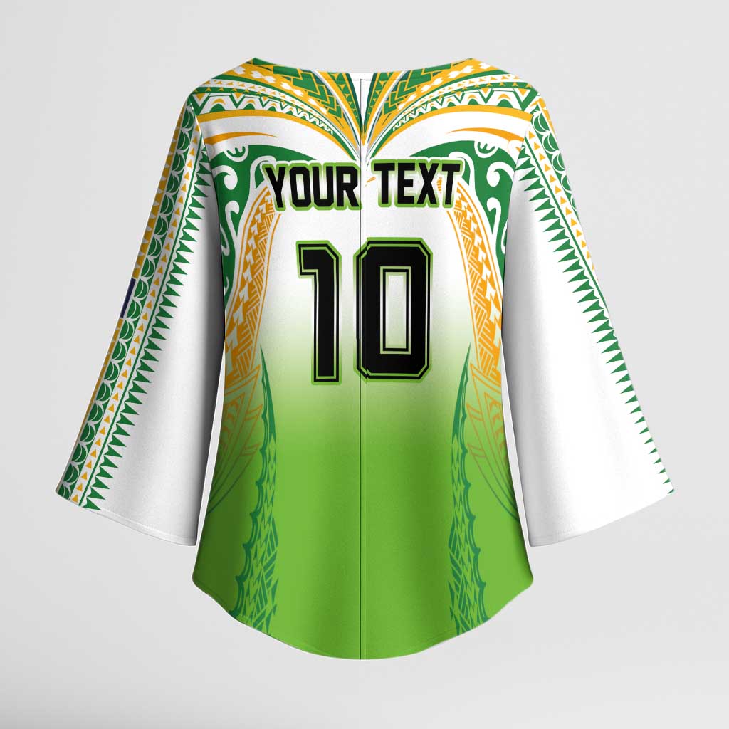 Custom Cook Islands Rugby League Kimono Sleeve Blouse Avaiki Tatau Tribal Motifs White Color - Aussie Hoodie