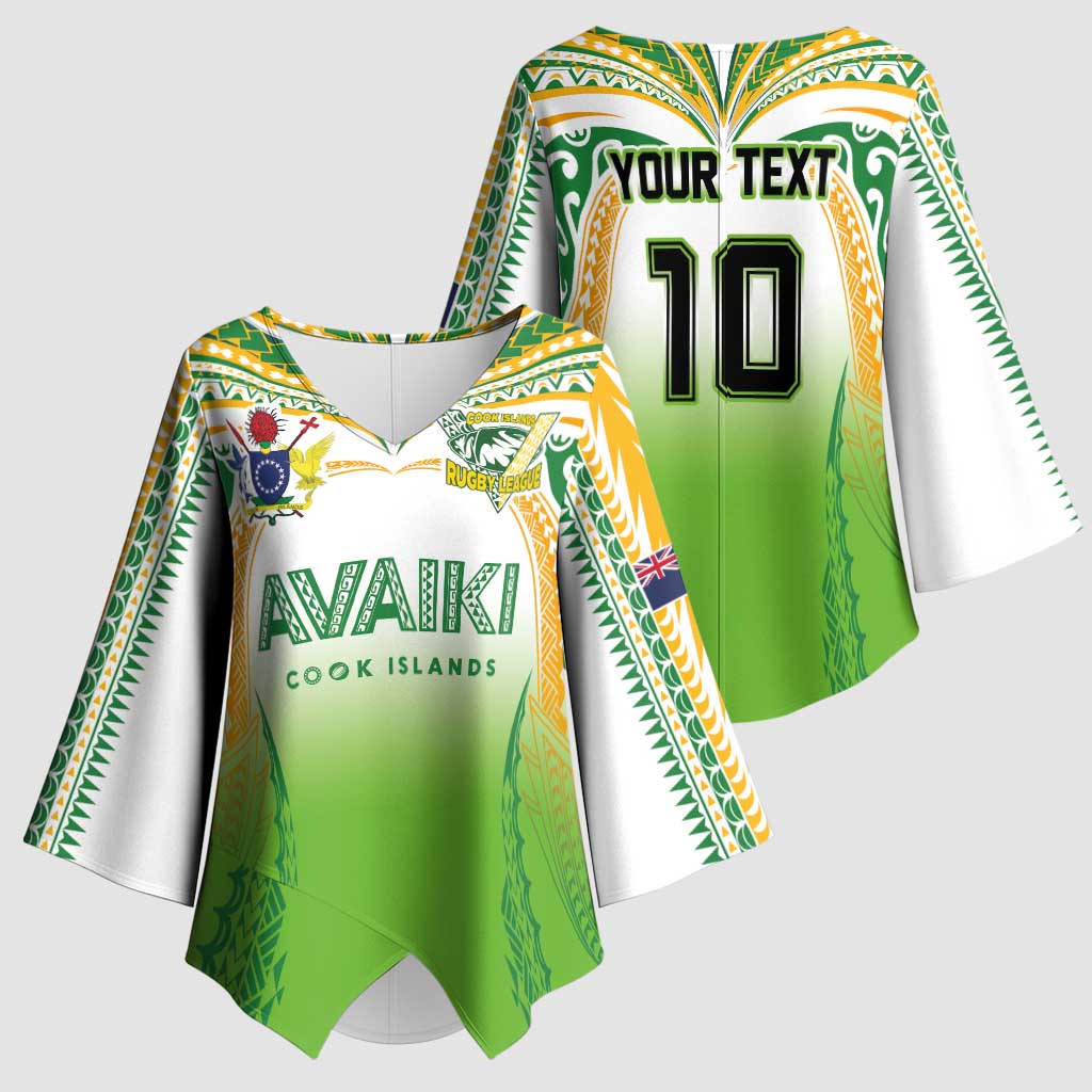 Custom Cook Islands Rugby League Kimono Sleeve Blouse Avaiki Tatau Tribal Motifs White Color - Aussie Hoodie