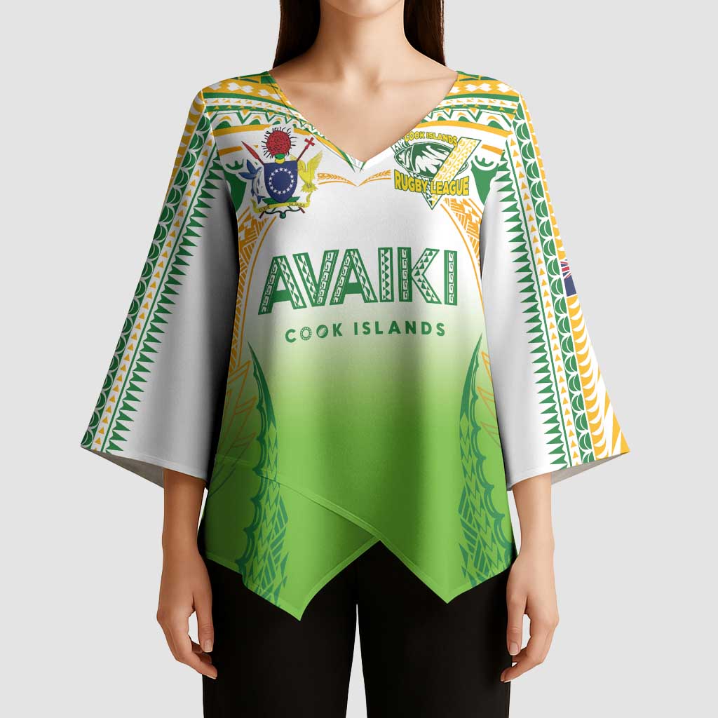 Custom Cook Islands Rugby League Kimono Sleeve Blouse Avaiki Tatau Tribal Motifs White Color - Aussie Hoodie