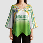 Custom Cook Islands Rugby League Kimono Sleeve Blouse Avaiki Tatau Tribal Motifs White Color - Aussie Hoodie