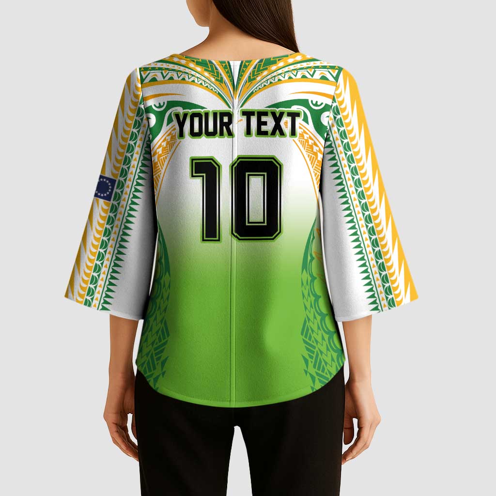 Custom Cook Islands Rugby League Kimono Sleeve Blouse Avaiki Tatau Tribal Motifs White Color - Aussie Hoodie