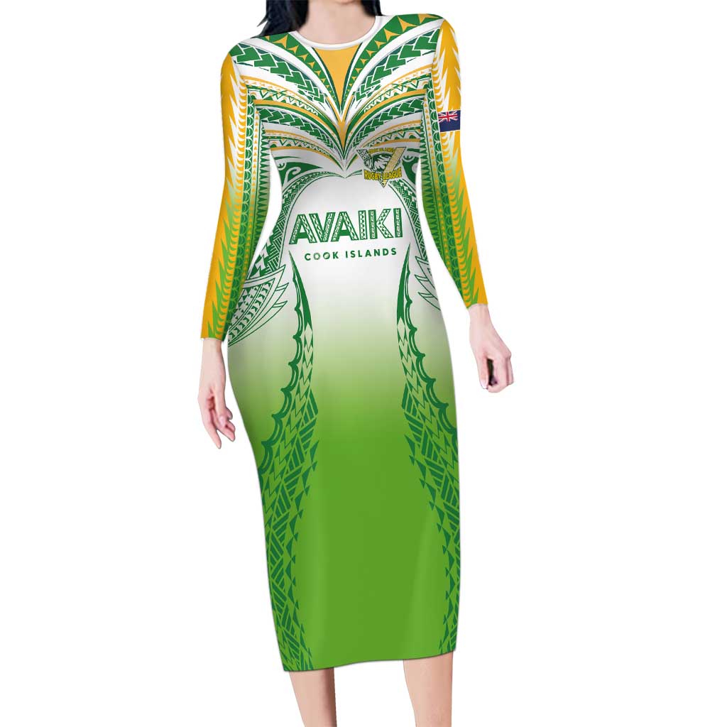 Custom Cook Islands Rugby League Long Sleeve Bodycon Dress Avaiki Tatau Tribal Motifs White Color - Aussie Hoodie
