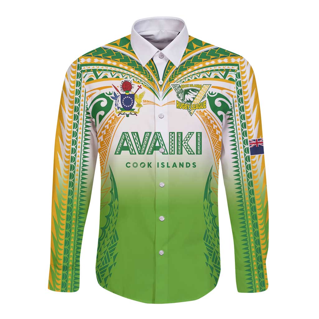 Custom Cook Islands Rugby League Long Sleeve Button Shirt Avaiki Tatau Tribal Motifs White Color - Aussie Hoodie