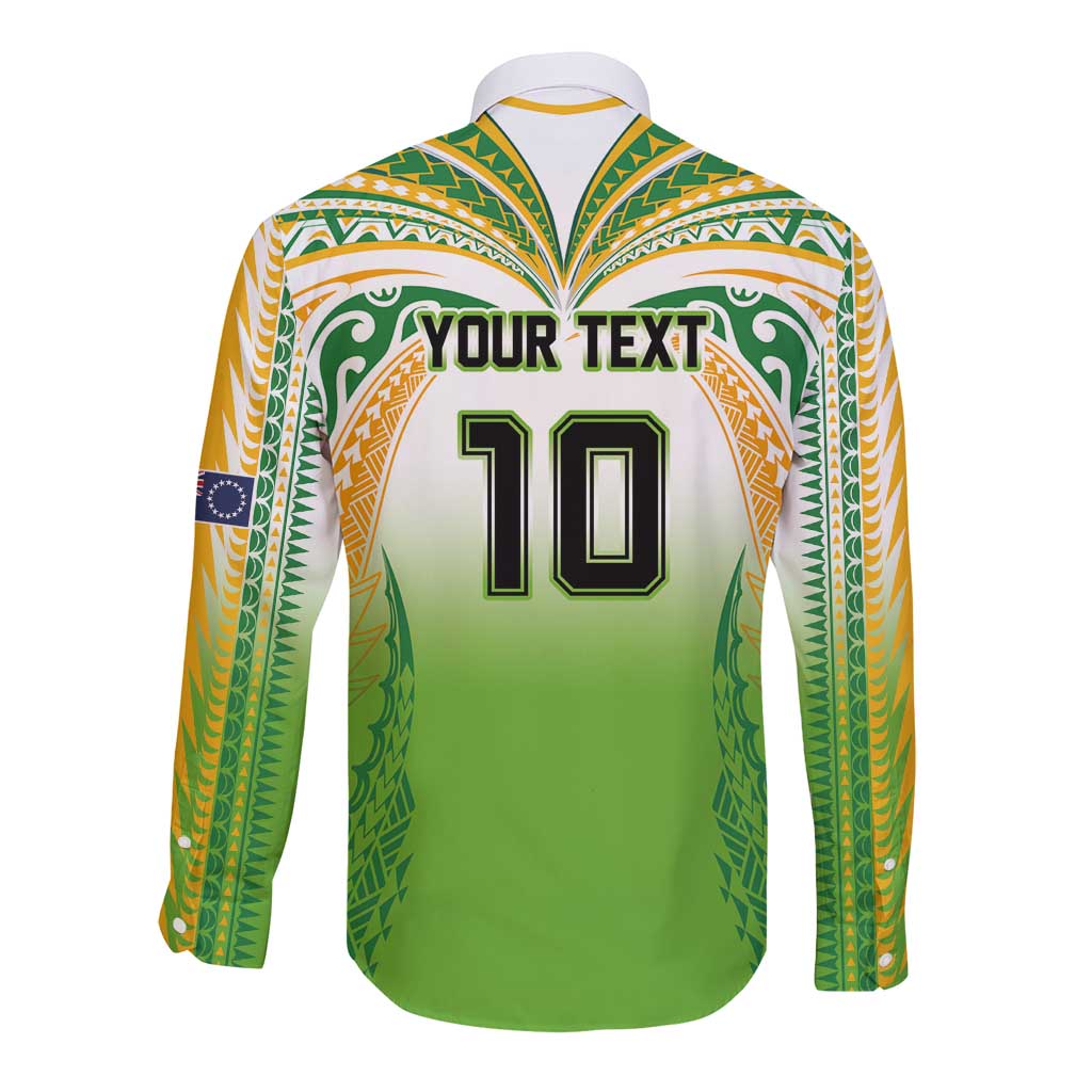Custom Cook Islands Rugby League Long Sleeve Button Shirt Avaiki Tatau Tribal Motifs White Color - Aussie Hoodie