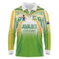 Custom Cook Islands Rugby League Long Sleeve Polo Shirt Avaiki Tatau Tribal Motifs White Color - Aussie Hoodie