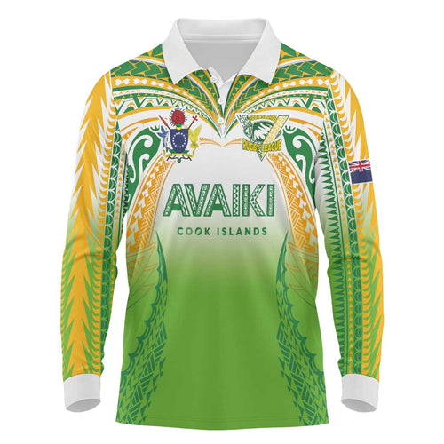Custom Cook Islands Rugby League Long Sleeve Polo Shirt Avaiki Tatau Tribal Motifs White Color - Aussie Hoodie