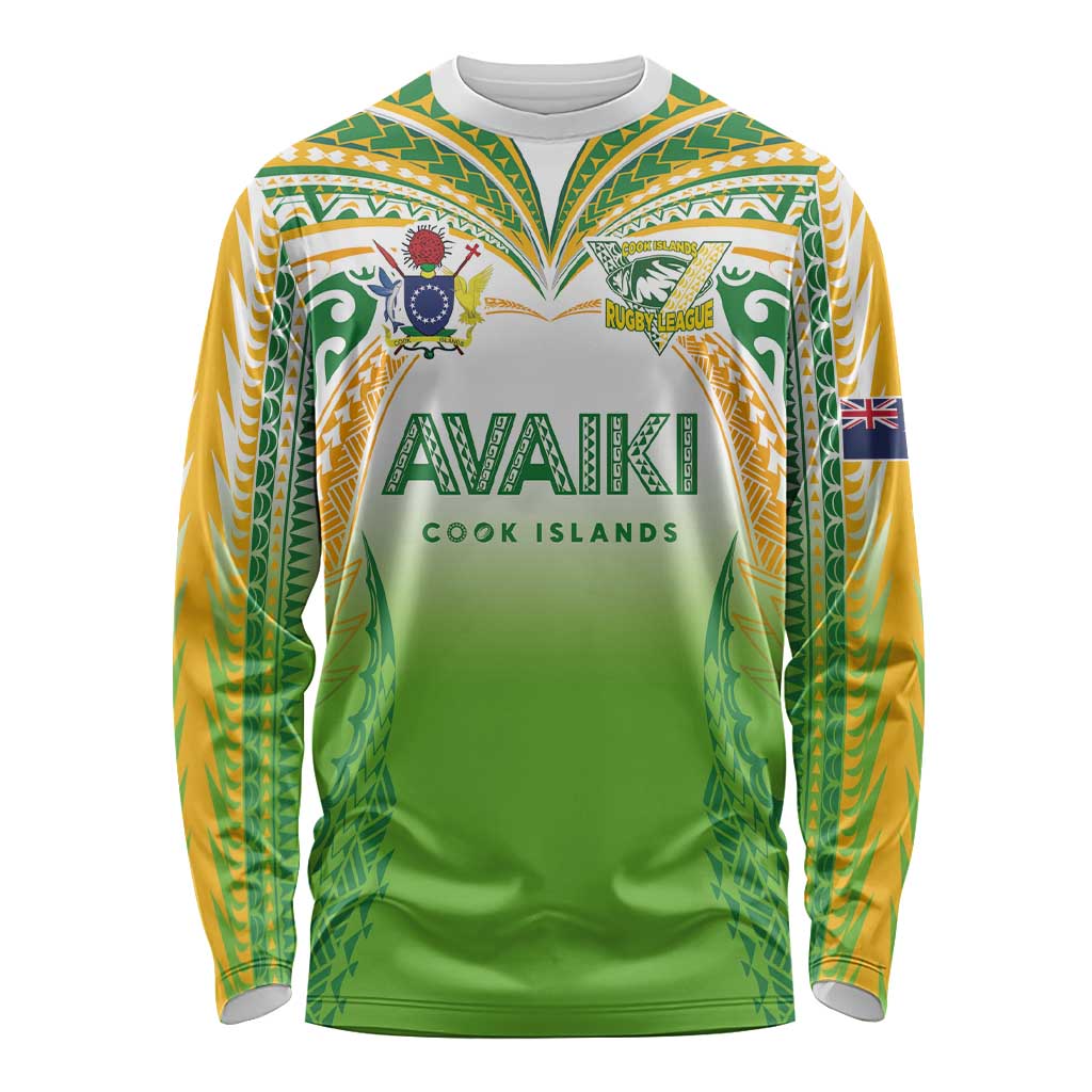 Custom Cook Islands Rugby League Long Sleeve Shirt Avaiki Tatau Tribal Motifs White Color - Aussie Hoodie