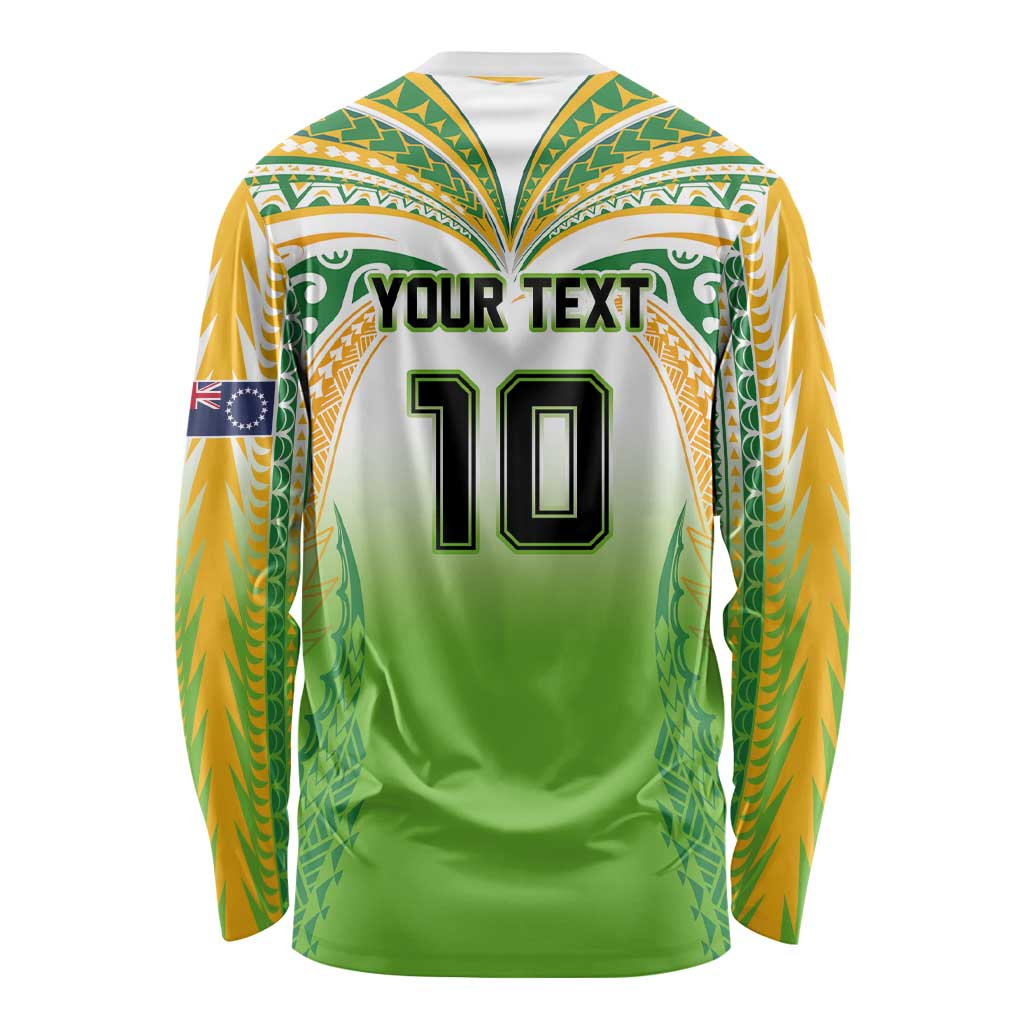 Custom Cook Islands Rugby League Long Sleeve Shirt Avaiki Tatau Tribal Motifs White Color - Aussie Hoodie