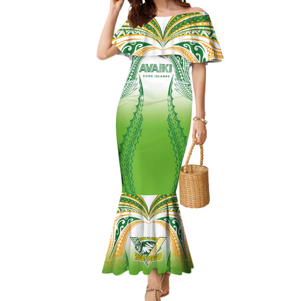 Custom Cook Islands Rugby League Mermaid Dress Avaiki Tatau Tribal Motifs White Color - Aussie Hoodie
