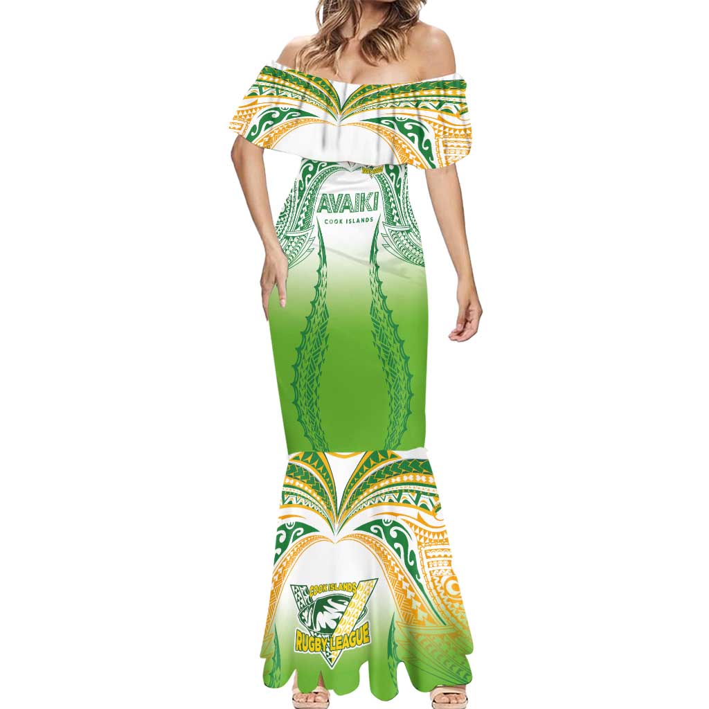 Custom Cook Islands Rugby League Mermaid Dress Avaiki Tatau Tribal Motifs White Color - Aussie Hoodie