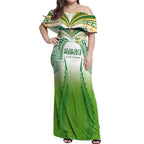 Custom Cook Islands Rugby League Off Shoulder Maxi Dress Avaiki Tatau Tribal Motifs White Color - Aussie Hoodie